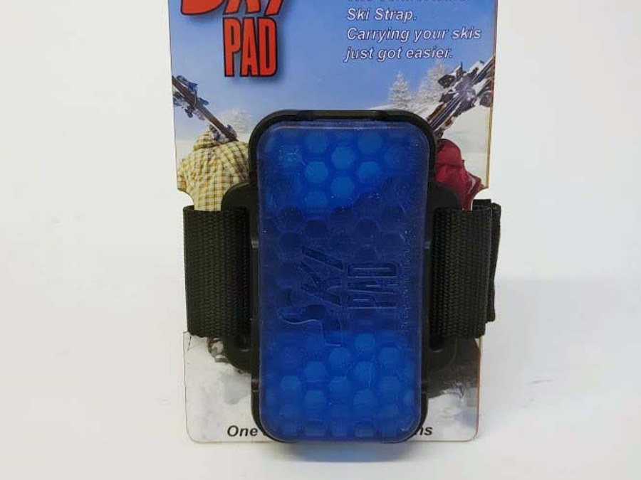 Blue Ski Pad shoulder carrier on its retail card