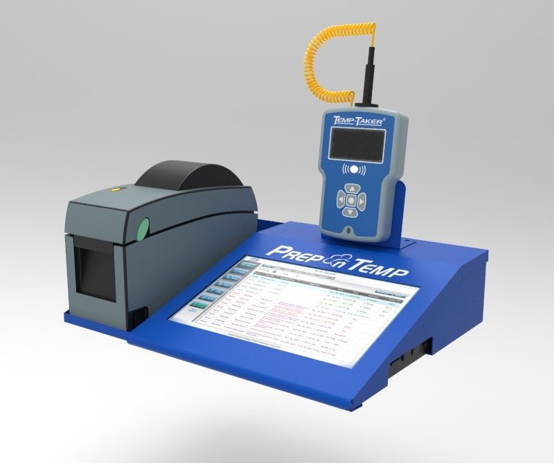 A food-safety temperature probe and label station