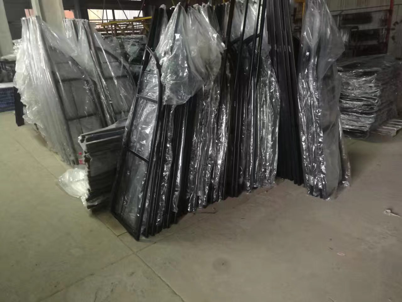 Steel tooling wrapped and stood up ready for freight