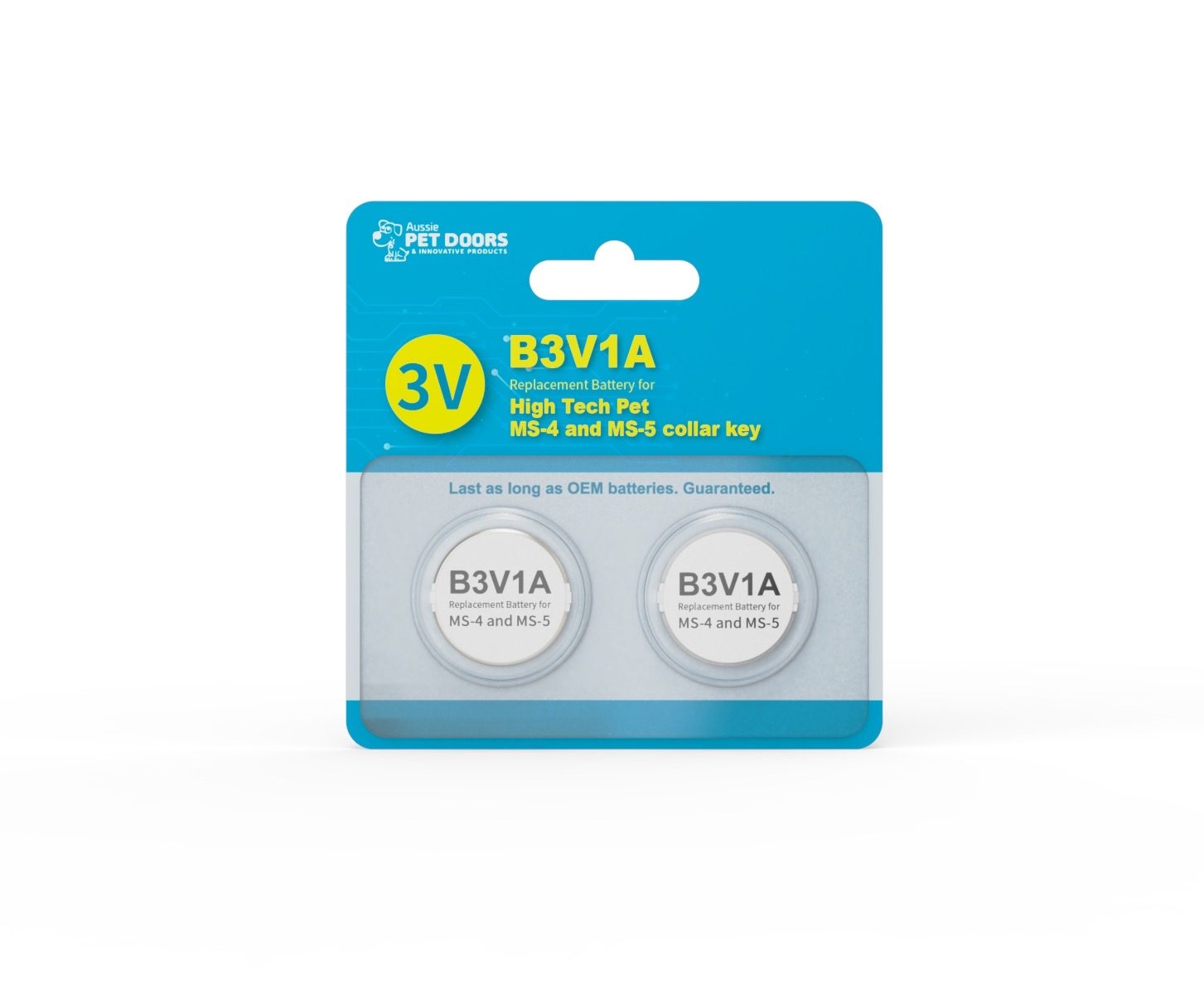 A retail card of pet-door collar-key batteries.