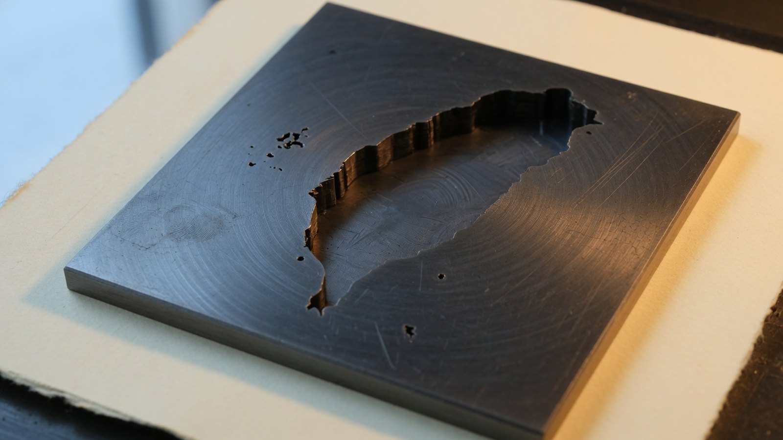 Steel plate with the island of Taiwan milled as the cavity