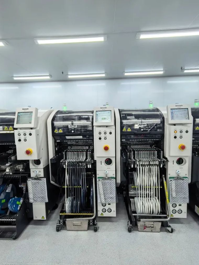 An SMT placement line in a clean electronics room