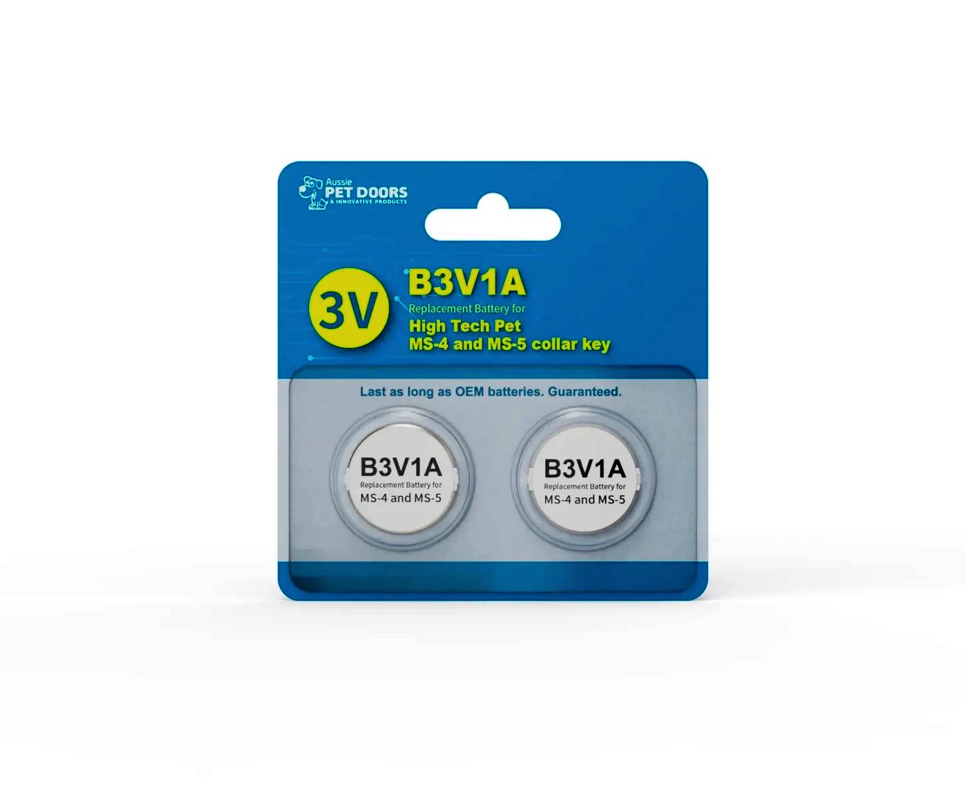 Aussie Pet Doors retail blister card holding two B3V1A batteries