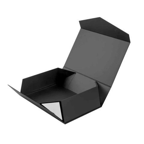 An open black magnetic-closure folding gift box