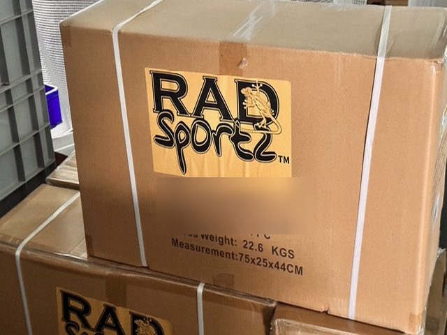 Printed RAD Sportz master cartons with carton marks, strapped