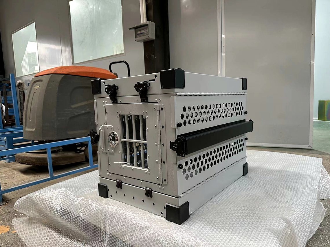 A finished crate on protective sheet, ready to pack.