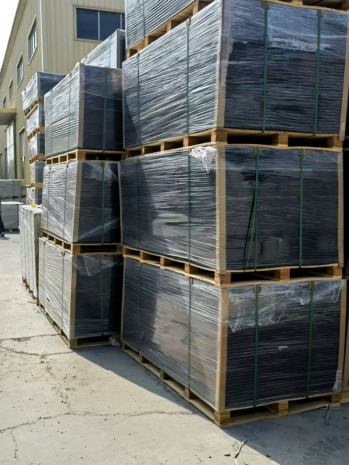 Finished sheet goods wrapped and palletized.